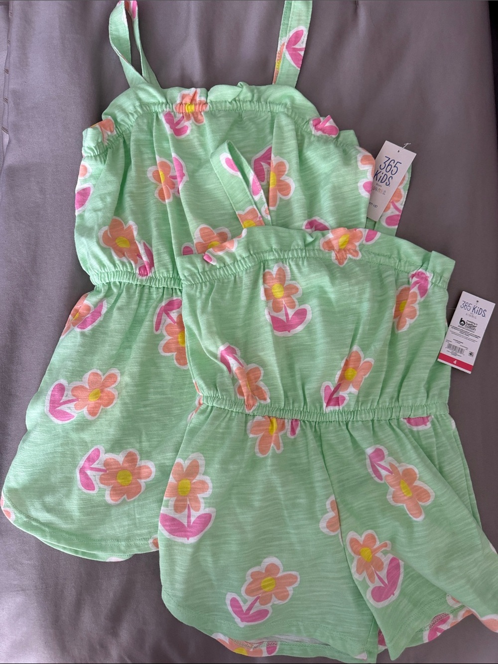 Garanimals Mint Green Floral Romper with Pink & Yellow Flowers